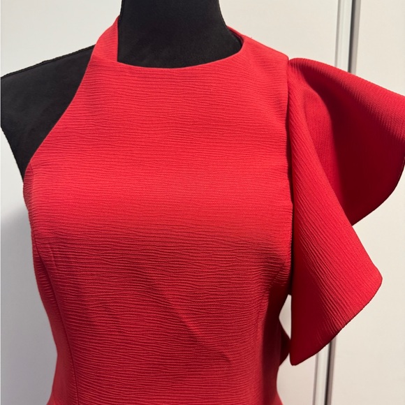 C/MEO Collective One Shoulder Ruffle Sleeve Dress Red - Picture 4 of 13